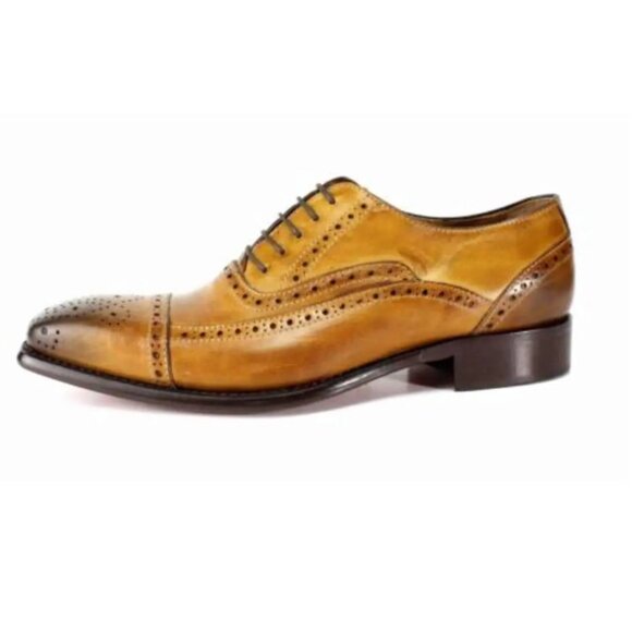 Italian Handmade Men\'s Leather Shoe / Jean Cognac Brogue Leather Shoes for Men main image 4
